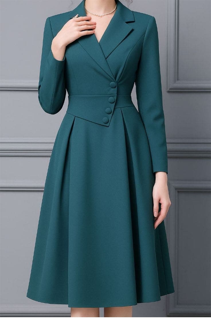 Elegant Teal Blazer Midi Dress